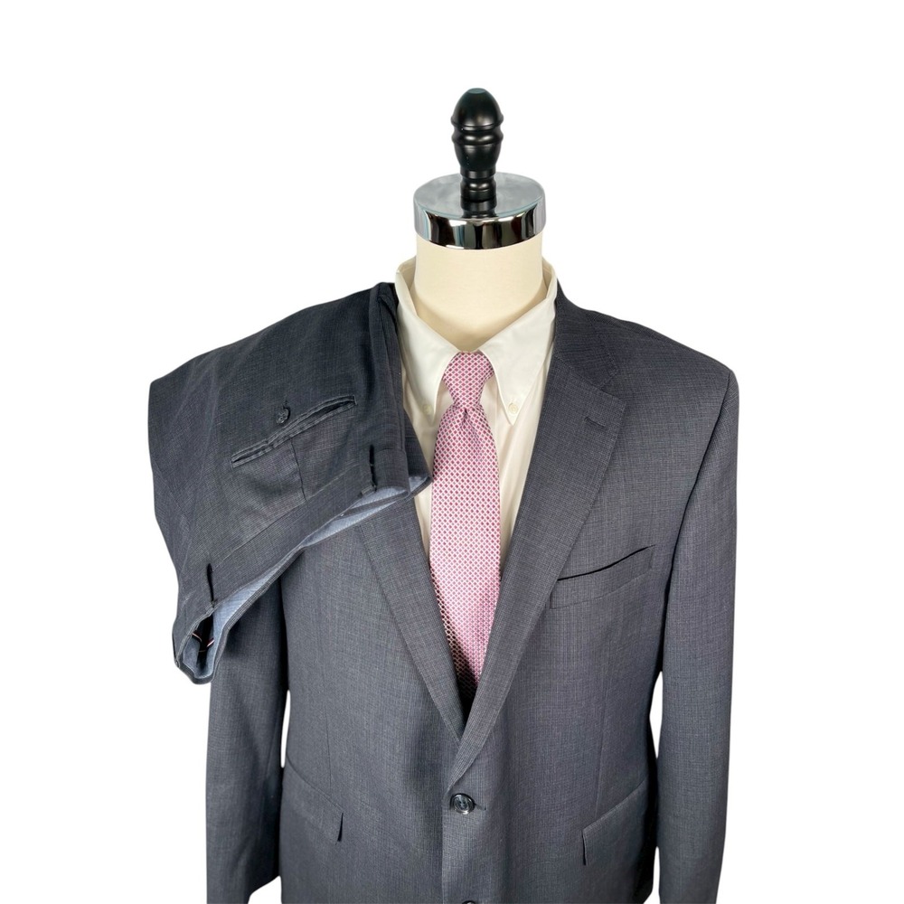 Tommy Hilfiger 2pc Suit Mens 50R Charcoal with Blue‎ Wool Stretch Blend 44x29.5